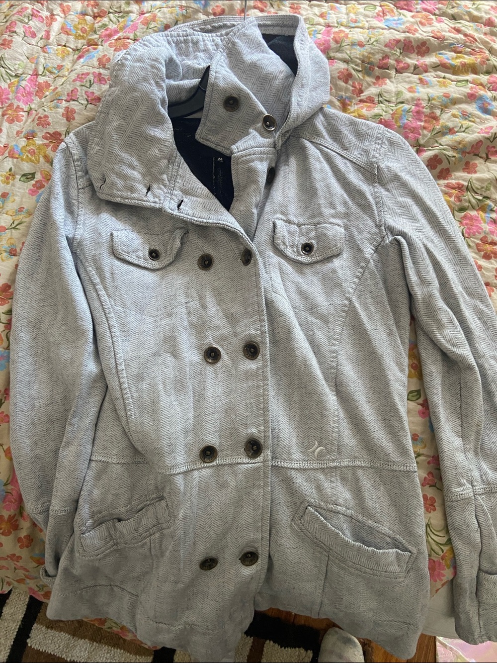 Hurley Light Gray Jersey Fleece Hooded Double-Breasted Hooded Jacket M